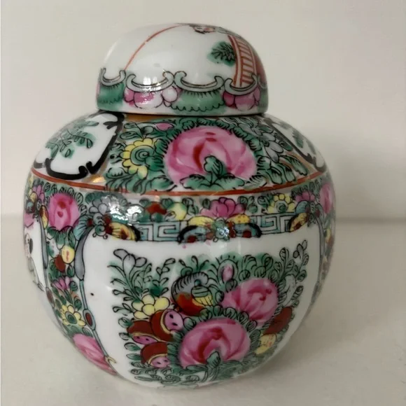 Vintage porcelain Japanese ginger jar pink and green - Picture 3 of 11